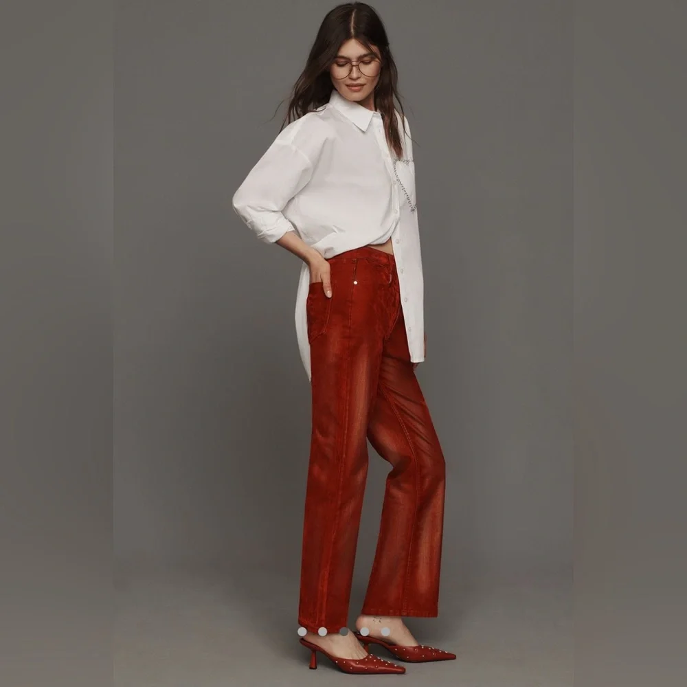 Anthropologie Pilcro The Annie Flocked High-Rise Straight-Leg Jeans - Picture 3 of 16